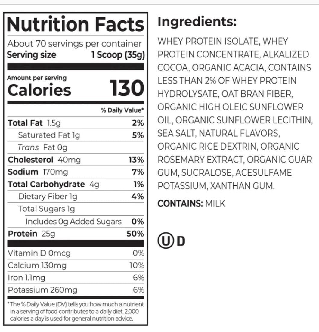 Kirkland Signature Whey Protein, Creamy Chocolate, 5.4lbs, 70 Servings 1g Sugar2