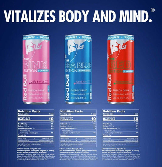 Red Bull Energy Drink Sugar Free 18 Cans Watermelon Juneberry Wild Berries-NEW1