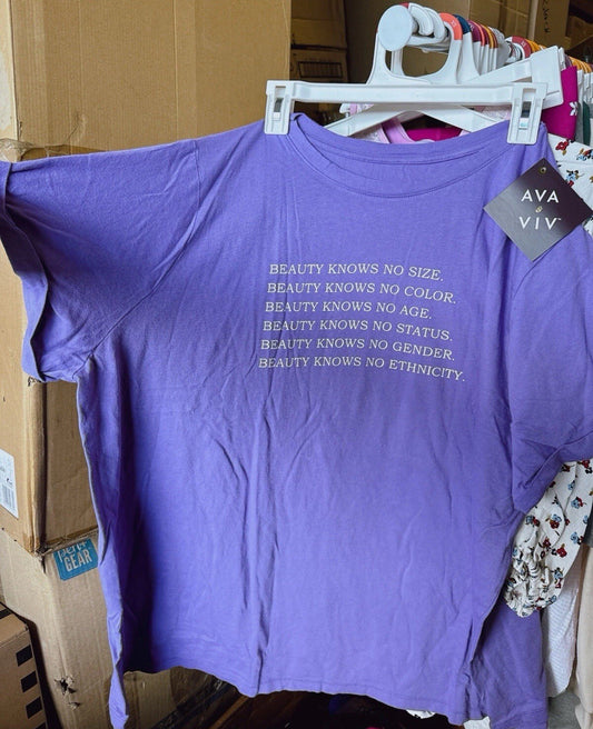 Ava & Viv Women's Plus Size 2X "Beauty Knows" Purple T-Shirt Short Sleeve Top1