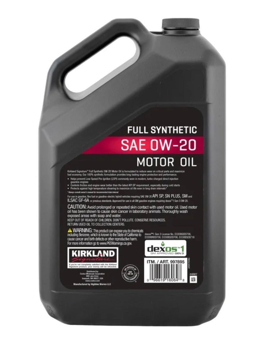 Kirkland Signature Synthetic Oil 0W-20 Full Synthetic 2 Pack 5 Qt4