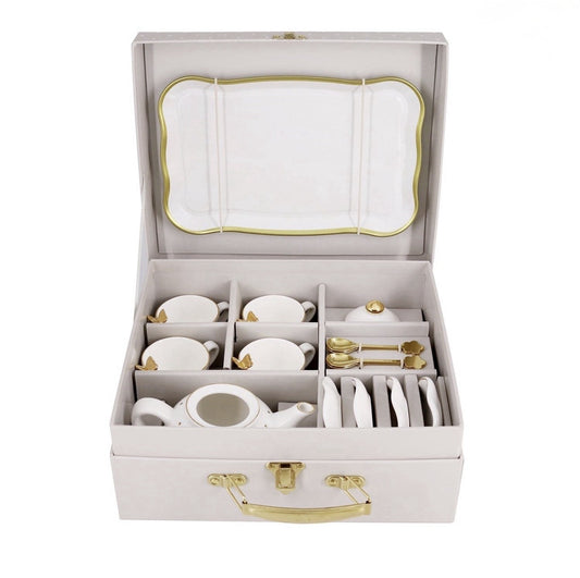 Members Mark Porcelain Tea Set 15 Piece Pretend Play with Carrying Case, White1