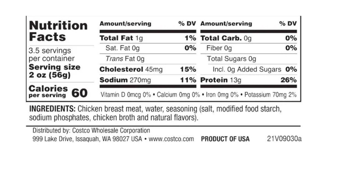 Kirkland Signature, Chunk Chicken Breast, 12.5 oz, 6-Count, In Water,13g Protein3