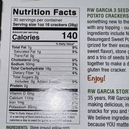 RW Garcia Sweet Potato 3-Seed Crackers - 30oz Healthy Snack GLUTEN FREE - NEW1