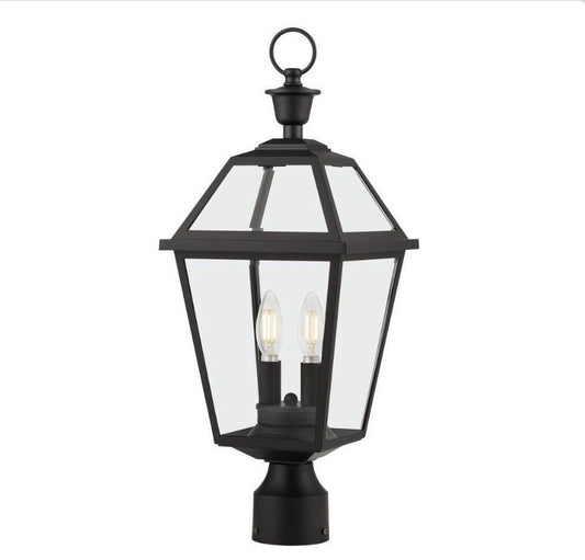 Home Decorators Glenmeyre Outdoor Post Lantern Matte Black Clear Glass1