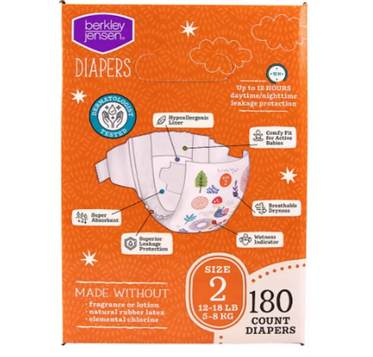 Berkley Jensen Diapers Size 2 (12-18 lbs) 180 Count - NEW1