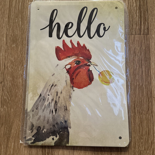 Rooster with flower HELLO metal sign Free Shipping New1