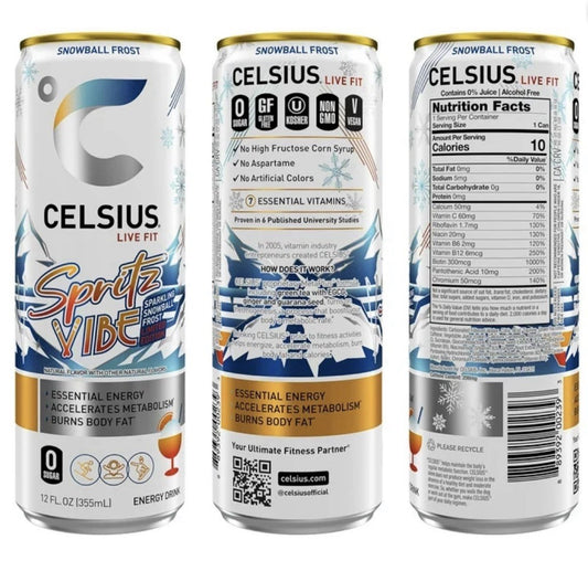 Celsius Spritz Vibe Snowball Frost Energy Drink 12oz | 12 Pack | Zero Sugar1