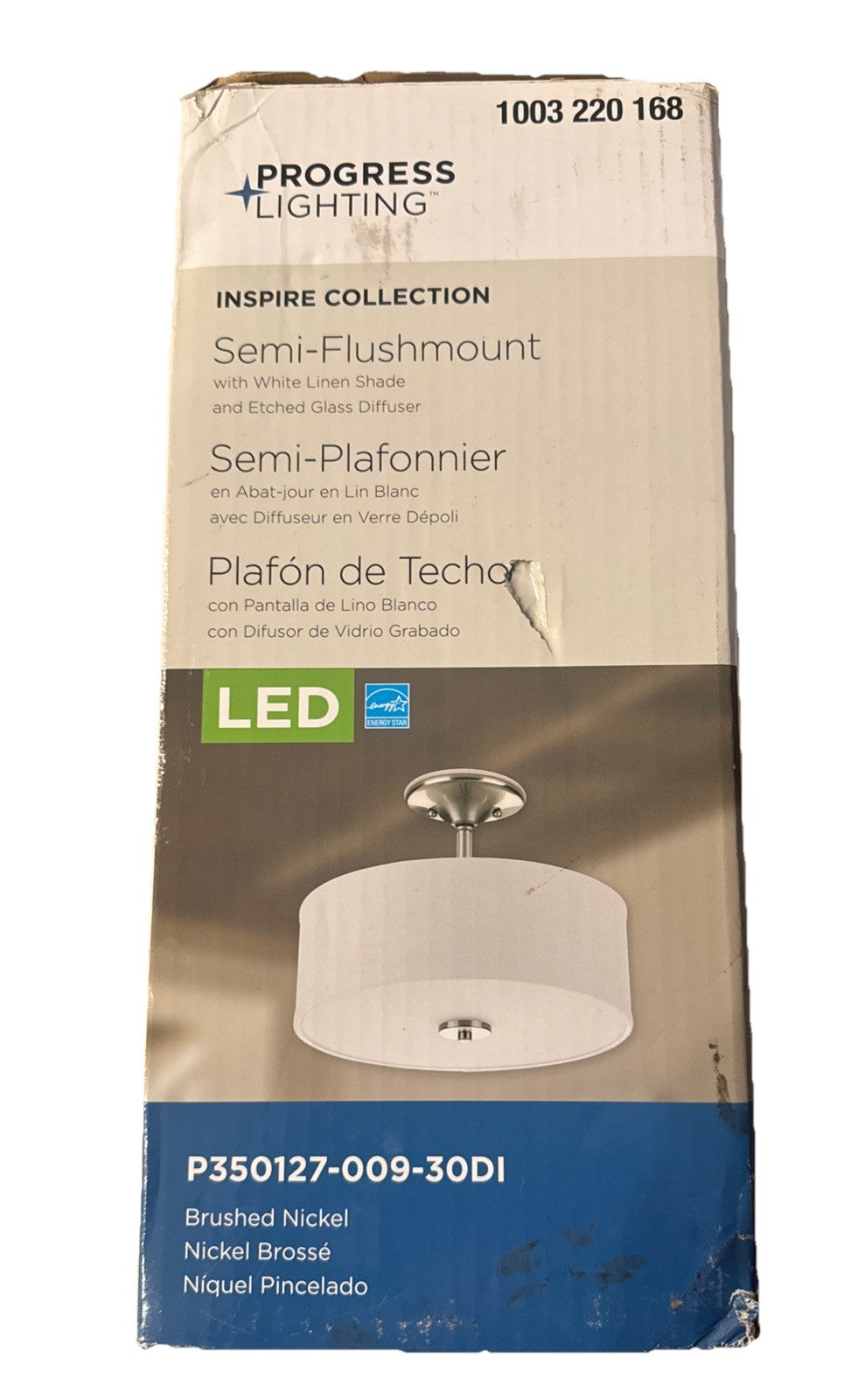 Progress Lighting Inspire 13” LED Semi Flush Ceiling Light Brushed Nickel 3000K3