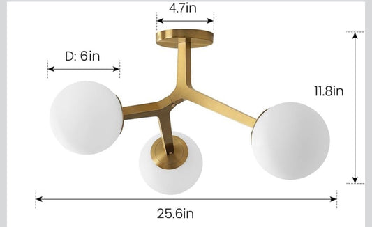 Sputnik Ceiling Light 3-Light Gold Semi Flush Glass Globe E121