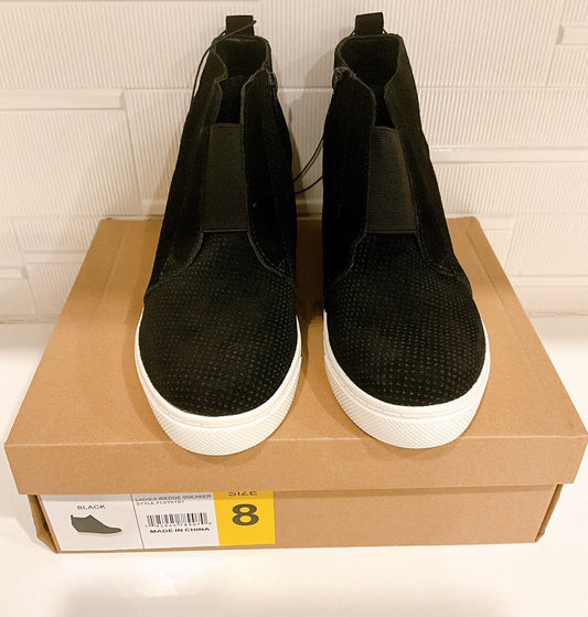Steve Madden Wedge Sneaker, Heel Sneaker Shoes Side Zipper, Size 8, Black - New1