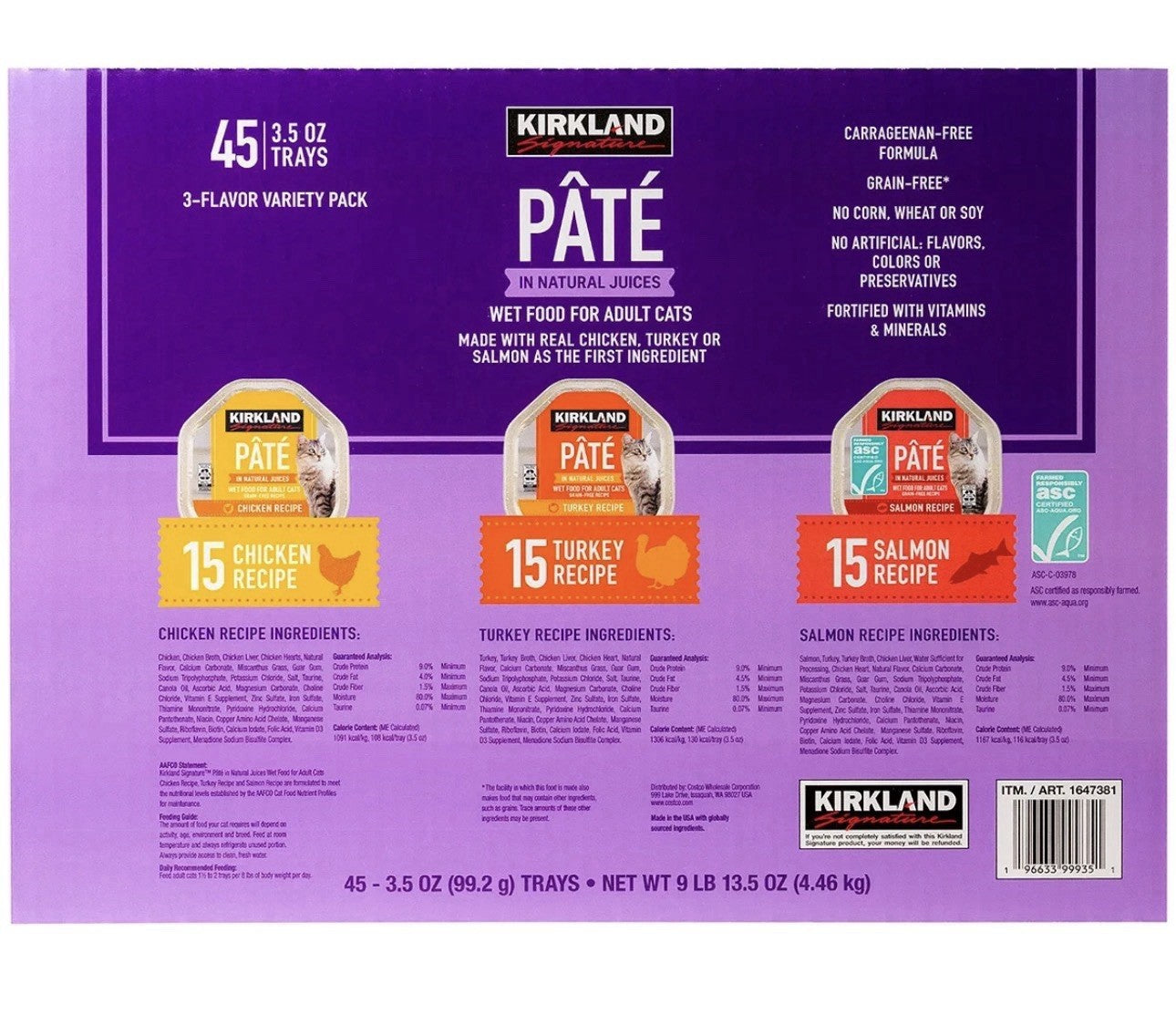 Kirkland Signature Pate Wet Food For Adult Cats Variety Pack, 3.5 oz, 45-count1