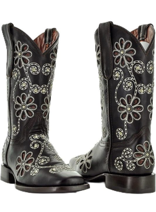 Soto Boots Women's Studded Floral Square Toe Cowboy Boots, Size 12 - NEW1