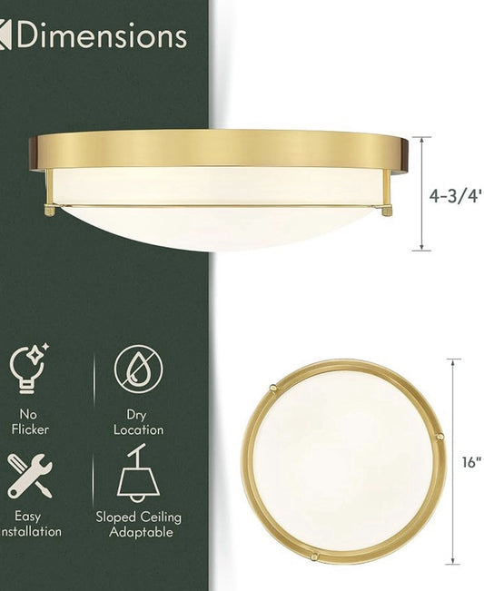 Flush Mount Ceiling Light Gold 2-Light 16” Modern Fixture Hallway Kitchen1