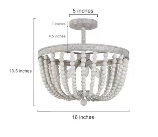 LNC Bohemian Wood Beaded 3-Light Semi Flush Mount Ceiling Light 16in White1