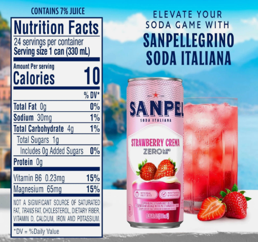 Sanpellegrino Crafted Soda Italiana Zero Variety Pack Strawberry Crema & Cherry Sorbetto 24 Cans (11.15 fl oz Each)
