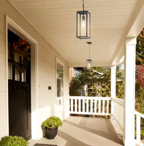 Hurley 1-Light Outdoor Hanging Pendant Light Matte Black with Clear Glass Shade, E26