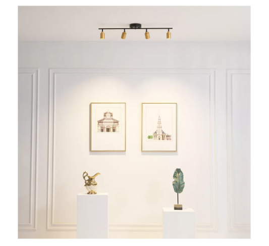 VidaLite Shura 4-Head LED Track Light Black & Brass Adjustable Integrated LED Ceiling Light