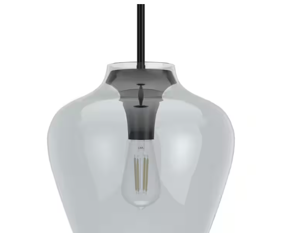Hunter Vidria 1-Light Pendant Light Matte Black with Smoked Glass Shade E26 Dimmable