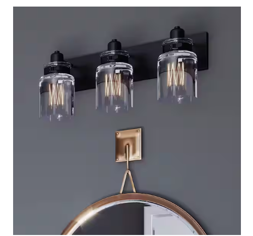 Progress Lighting Calhoun 3-Light Bathroom Vanity Light Antique Bronze with Clear Glass Shades Farmhouse Industrial E26