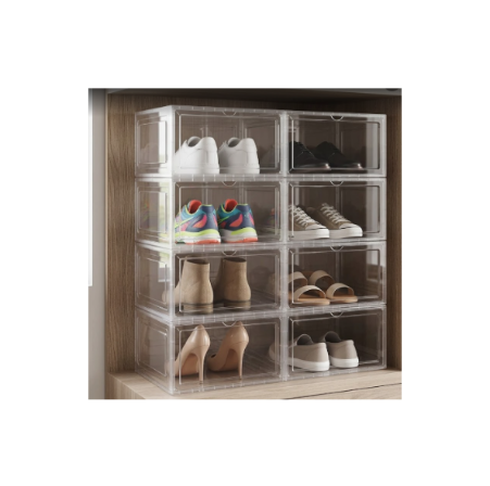 Clear Shoe Storage Boxes Heavy-Duty Stackable Plastic Organizers with Magnetic Door 6-Pack XX-Large