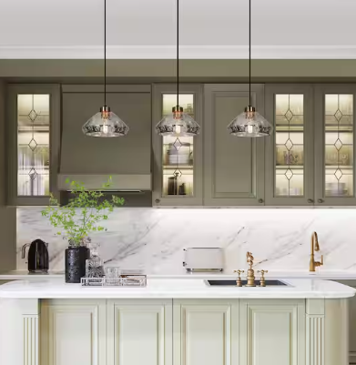 LNC Anila 9.8" 1-Light Pendant Light Black & Plated Brass with Textured Glass Shade E26 Kitchen Island Ceiling Light