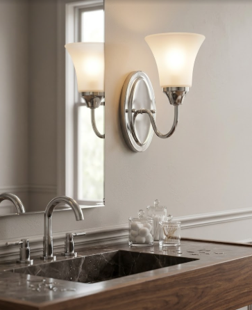 Generation Lighting 1-Light Wall Sconce Chrome with White Glass Shade Modern Bathroom Vanity Light