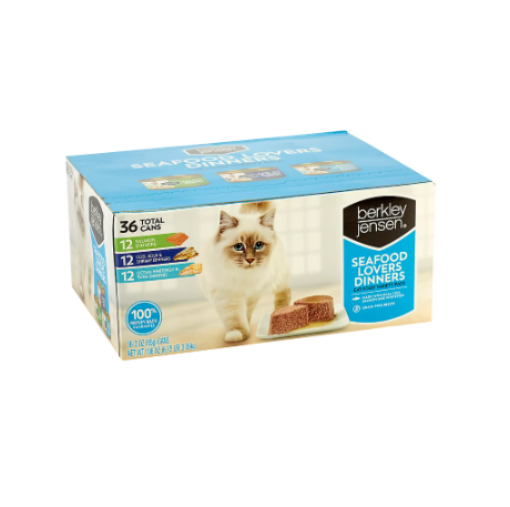 Berkley Jensen Seafood Lovers Dinners Variety Pack 36 Grain-Free Wet Cat Food Cans with Cod, Salmon & Whitefish