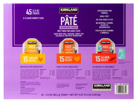 Kirkland Signature Pâté Cat Food Variety Pack 45 Trays, Chicken, Turkey & Salmon Recipes