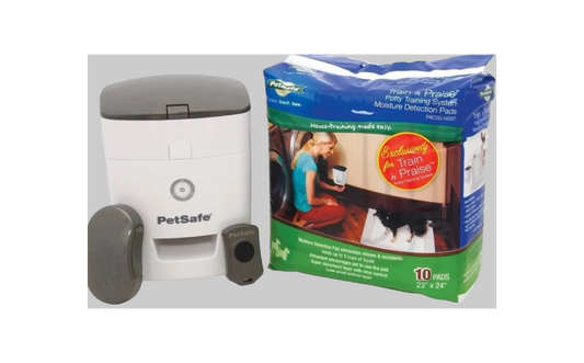 PetSafe Train 'n Praise Dog Potty Training System - Automatic Treat Dispenser with Moisture Detection Pee Pads Kit