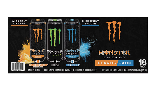 Monster Energy Drink Variety Pack, Original, Electric Blue & Orange Dreamsicle, 18 Pack (16 fl oz Cans)