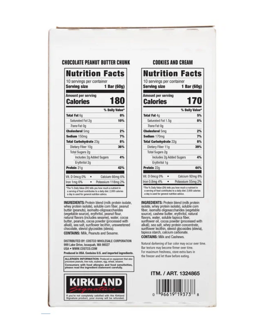 Kirkland Signature Protein Bar, Variety Pack, 2.12 oz, 20-count