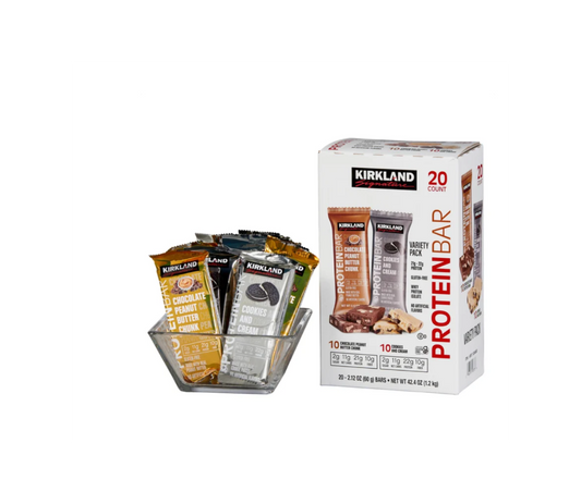 Kirkland Signature Protein Bars Variety Pack Chocolate Peanut Butter Chunk & Cookies & Cream, 20 Count 21–22g Whey Protein Gluten-Free