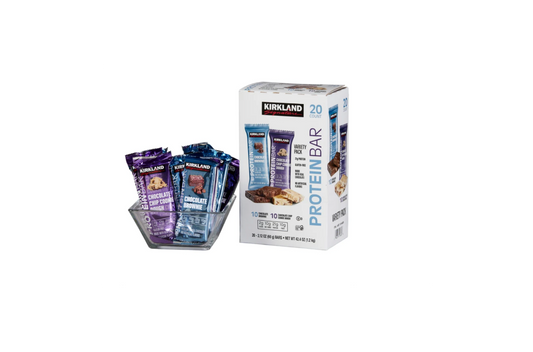 Kirkland Signature Protein Bars Variety Pack Chocolate Brownie & Chocolate Chip Cookie Dough 20 Count 21g Protein, Gluten-Free Snack Bars