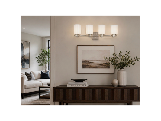 Seasons Elmsworth 34.75" 4-Light Bathroom Vanity Light Brushed Nickel with Clear Glass Shades E26 Dimmable