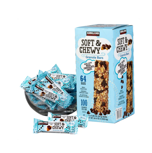 Kirkland Signature Soft & Chewy Granola Bars Chocolate Chip, 64 Count Whole Grain Snack Bars