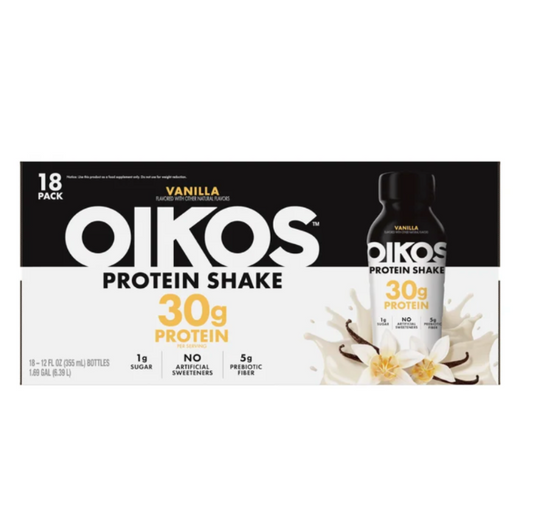 Oikos 30g Protein Shake, Vanilla, 12 fl oz Bottles, 18 Pack