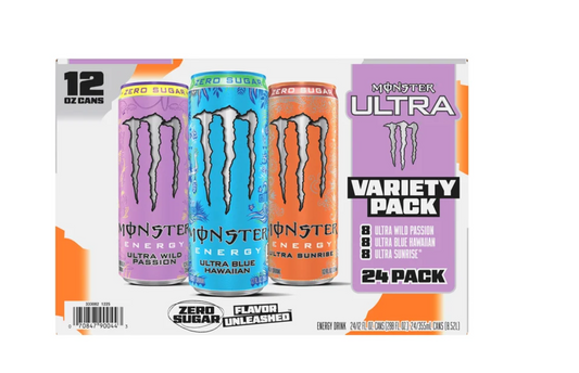 Monster Energy Ultra Sugar-Free Variety Pack (Sunrise, Hawaiian, Passion), 24 Cans