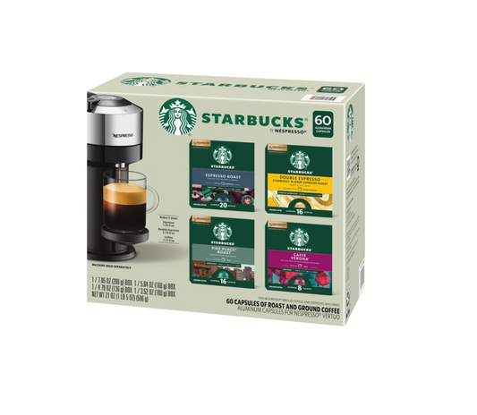 Starbucks by Nespresso Vertuo Coffee & Espresso Capsules Variety Pack, 60 Count, 100% Arabica