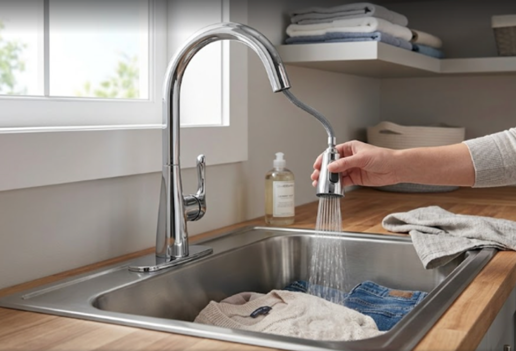 Glacier Bay Single-Handle Pull-Down Laundry Faucet in Chrome with Dual Spray Modes