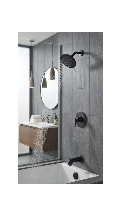 Glacier Bay Oswell Single Handle Tub & Shower Faucet Matte Black 1.8 GPM Pressure Balance Valve Included