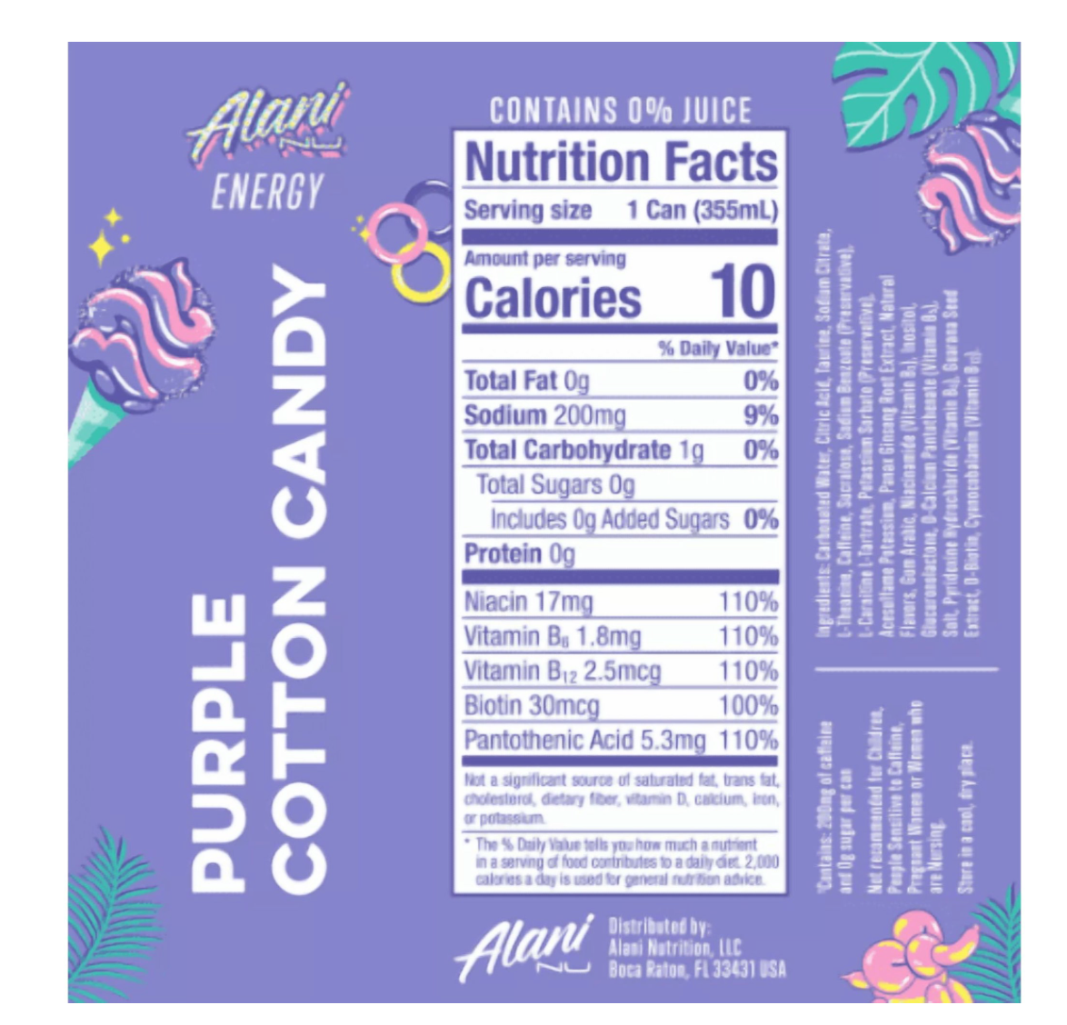 Alani Nu Energy Drink Variety Pack - Cotton Candy & Purple Cotton Candy (18 ct / 12 fl oz)