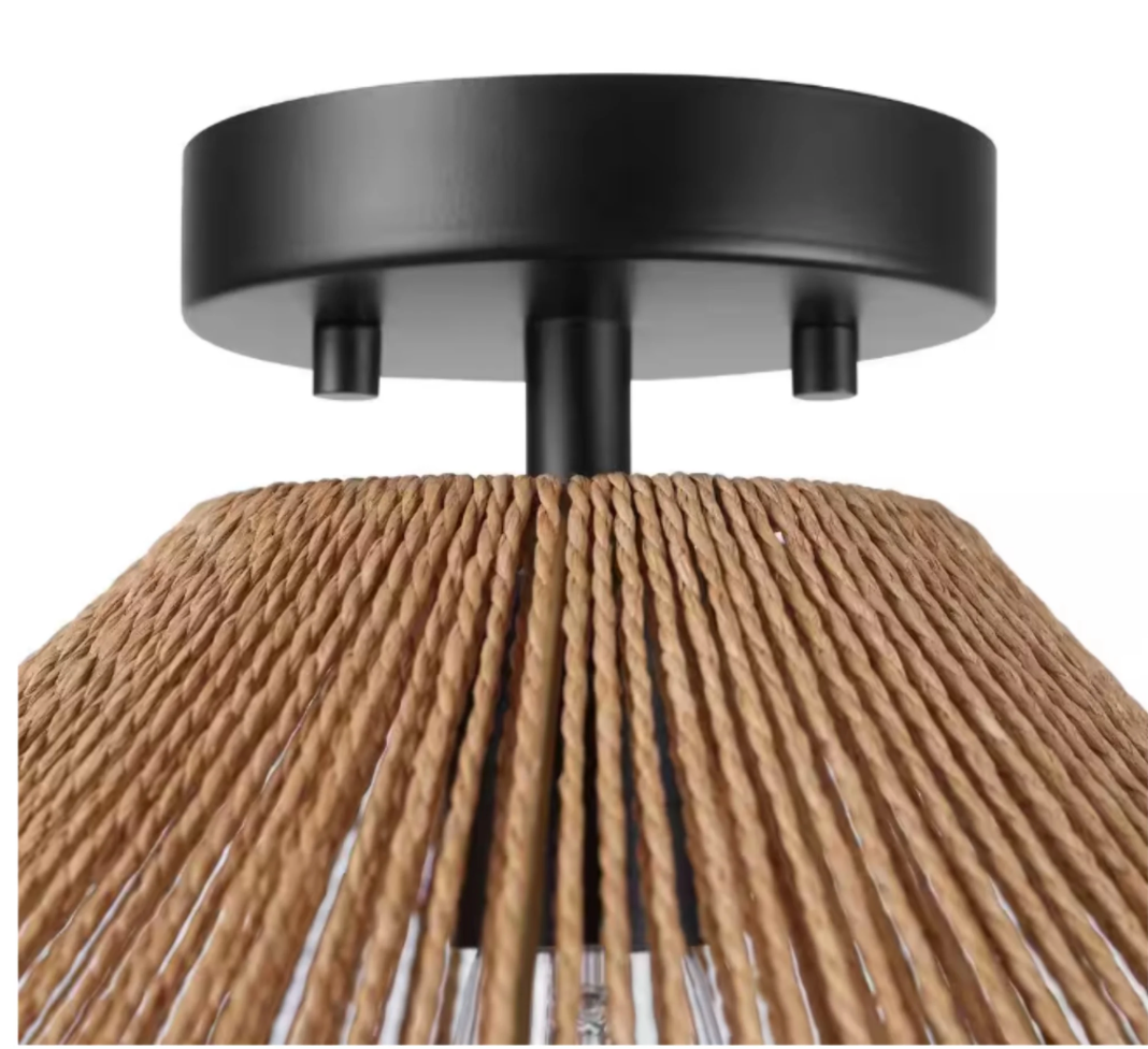 Hampton Bay Savannah 1-Light Paper Twine Semi Flush Mount Light