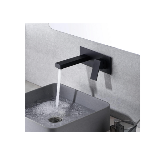 Sumerain Matte Black Wall Mount Bathroom Sink Faucet Single Handle Modern Faucet with Rough-in Valve Included
