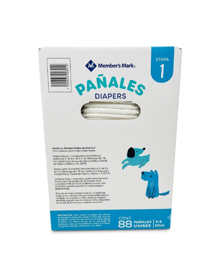 Member's Mark Baby Diapers Stage 1 Unisex (88 Count) - Hypoallergenic, 4-6 kg