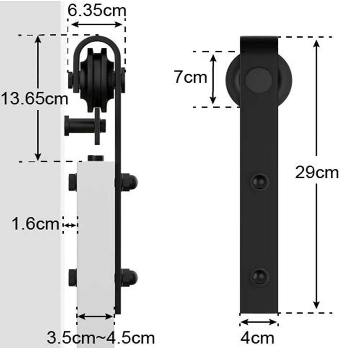 WINSOON J-Shape Sliding Barn Door Hardware Roller Kit Frosted Black Carbon Steel Hangers