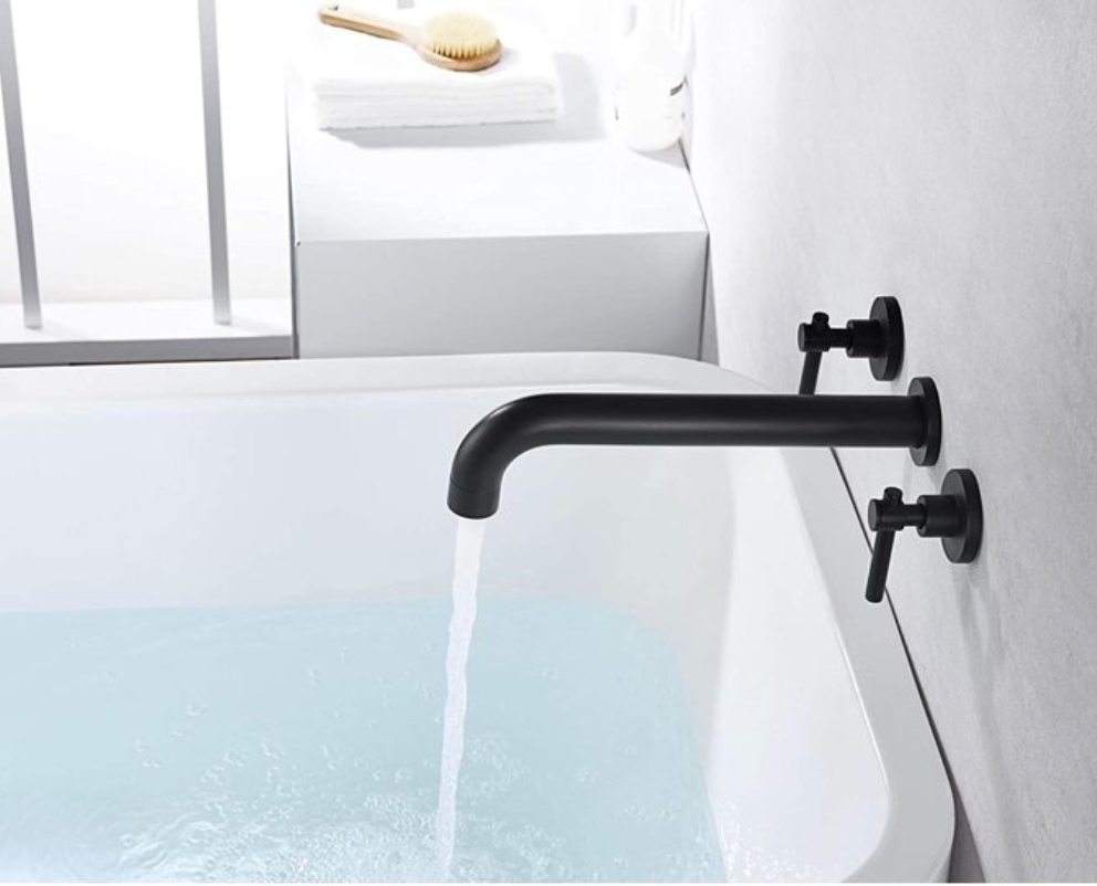 Sumerain Wall Mount Tub Filler Faucet, Dual Handle High Flow Solid Brass Bathtub Faucet