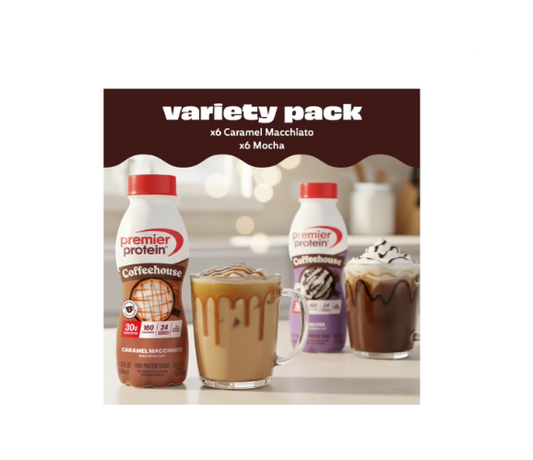 Premier Protein 30g Coffeehouse Variety Pack, Mocha & Caramel Macchiato, 11.5 fl oz, 12 Pack