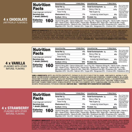 Member's Mark 30g High Protein Shakes Variety Pack Chocolate, Vanilla & Strawberry 11 fl oz, 12 Pack