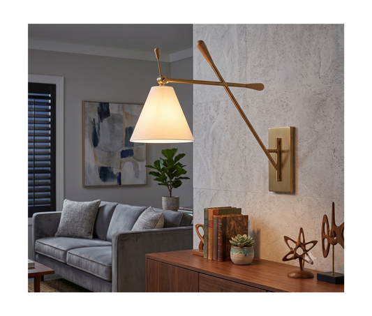 Kichler Finnick 20" Swing Arm Wall Sconce Champagne Gold & Natural Maple Adjustable Wall Light E26