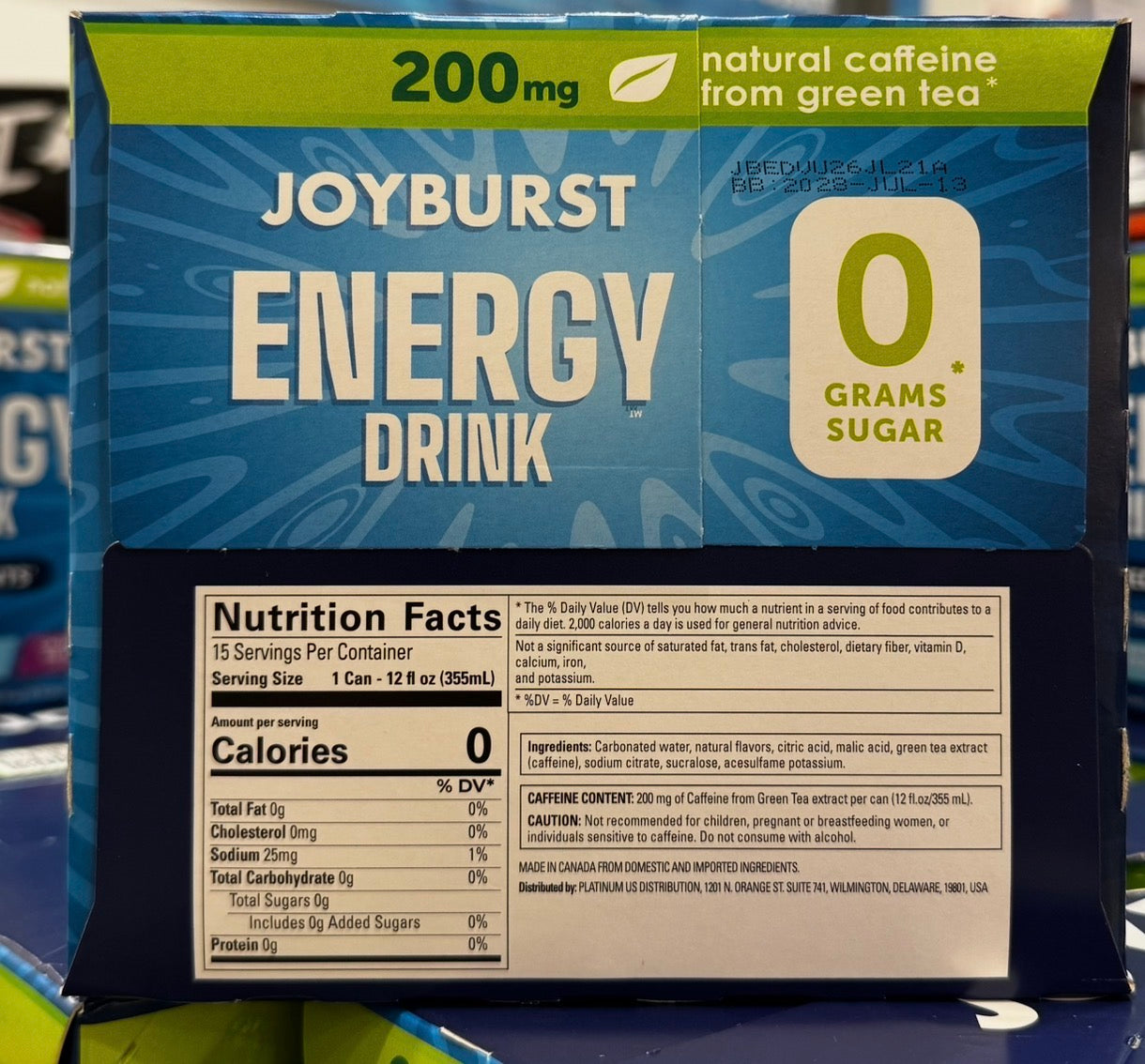 Joyburst Energy Drink Variety Pack (15 Pack), 0 Sugar, 200mg Natural Caffeine
